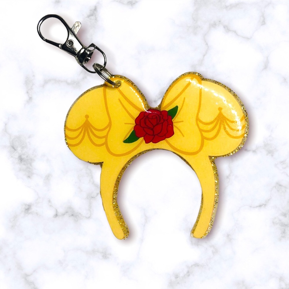 3in Princess Bell Beauty and the Beast themed Minnie Ear Keychain